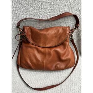 Margot Brown Leather Fold Over Hobo Shoulder Bag #63012